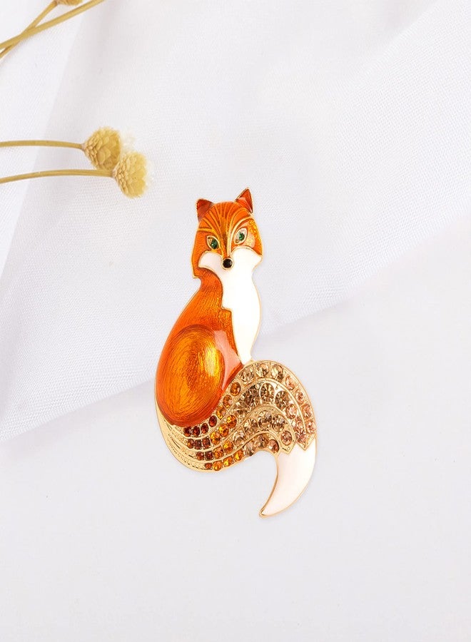 Anmpab Fox Brooch Pins for Women Elegant Enamel Rhinestone Crystal Color Animal Brooches Pin Fashion (Orange) - Image 5